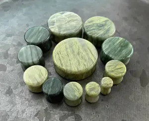 PAIR of Beautiful Green Jasper Organic Stone Double Flare Stone Plugs/Tunnels - Gauges 2g (6mm) up to 1&1/4" (32mm)
