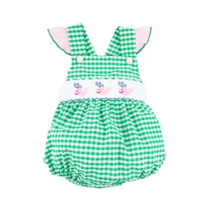 Whale Smocked Green Gingham Leah Bubble
