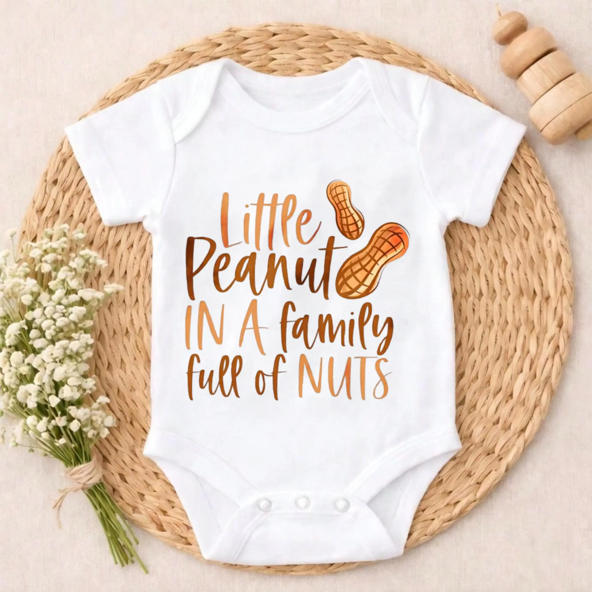 Newborn Baby Girl Boy Bodysuit Romper Outfit Little Peanut In A Family Full Of Nuts Unisex Baby Birthday Outfit Easy Match Newborn Gift Perfect Present for Baby Shower, New Mom, Grandparents, Ideal for First Photos & Special Days