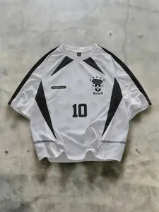 Men's Oversized Brazil Team Logo Colorblock Jersey, American Vintage Sports Style Short Sleeve, Unisex Fan