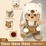 GETAHUG Handmade Jointed Cuddly Stuffed Animal Teddy Bear - 12" Standing, 5 Interactive Joints, White Mink Hat, Brown Overalls, Exquisite Outfit, Durable Fluffy Fabric, BPA-Free Animal Character Stuffed Toy, 6-8 Years Unisex Birthday Gift