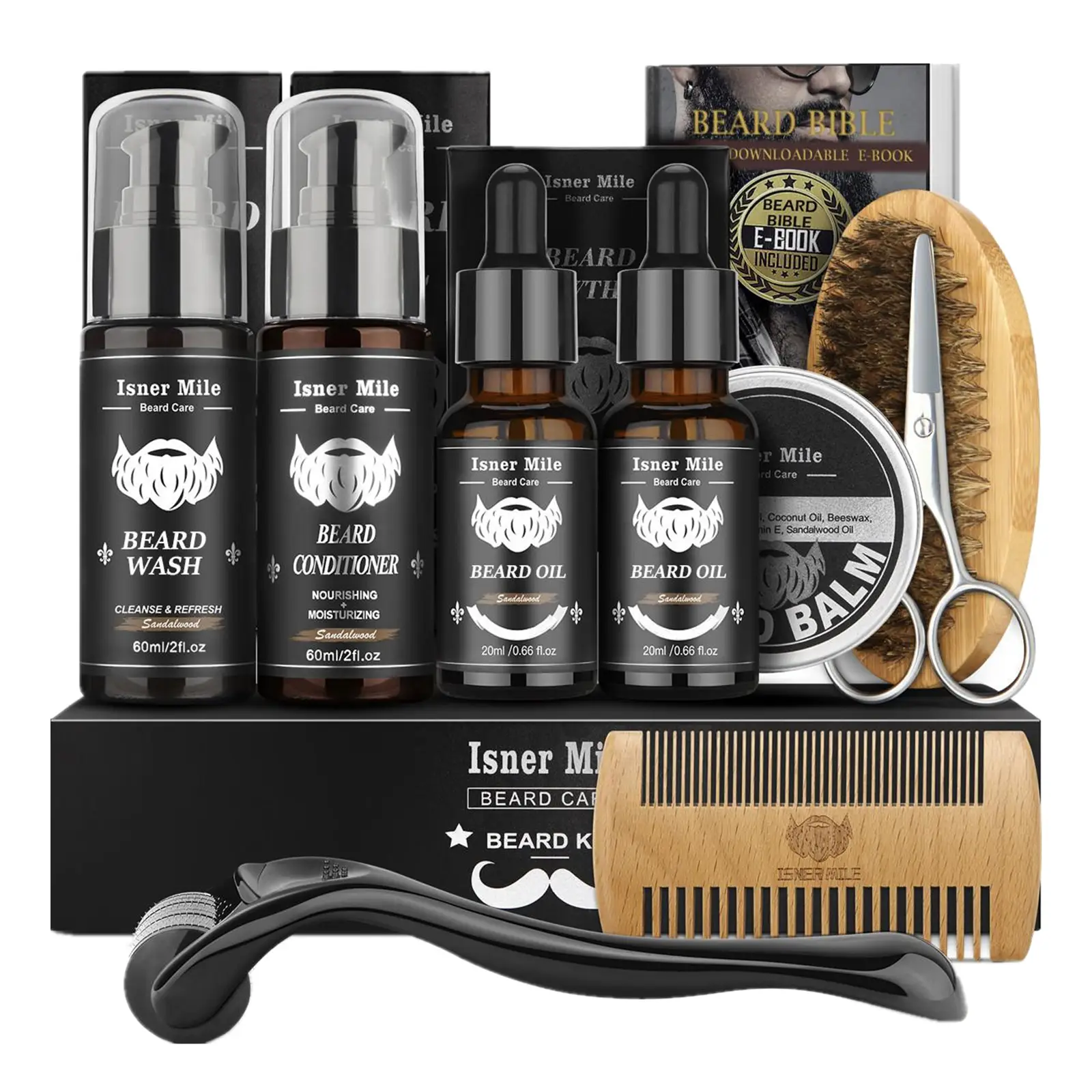 Beard Growth Kit, Beard Gift Kit, Beard Grooming Kit with 2 Pack Beard Original Oil, Beard Brush, Wash Conditioner for After Shave Lotions- Sandalwood