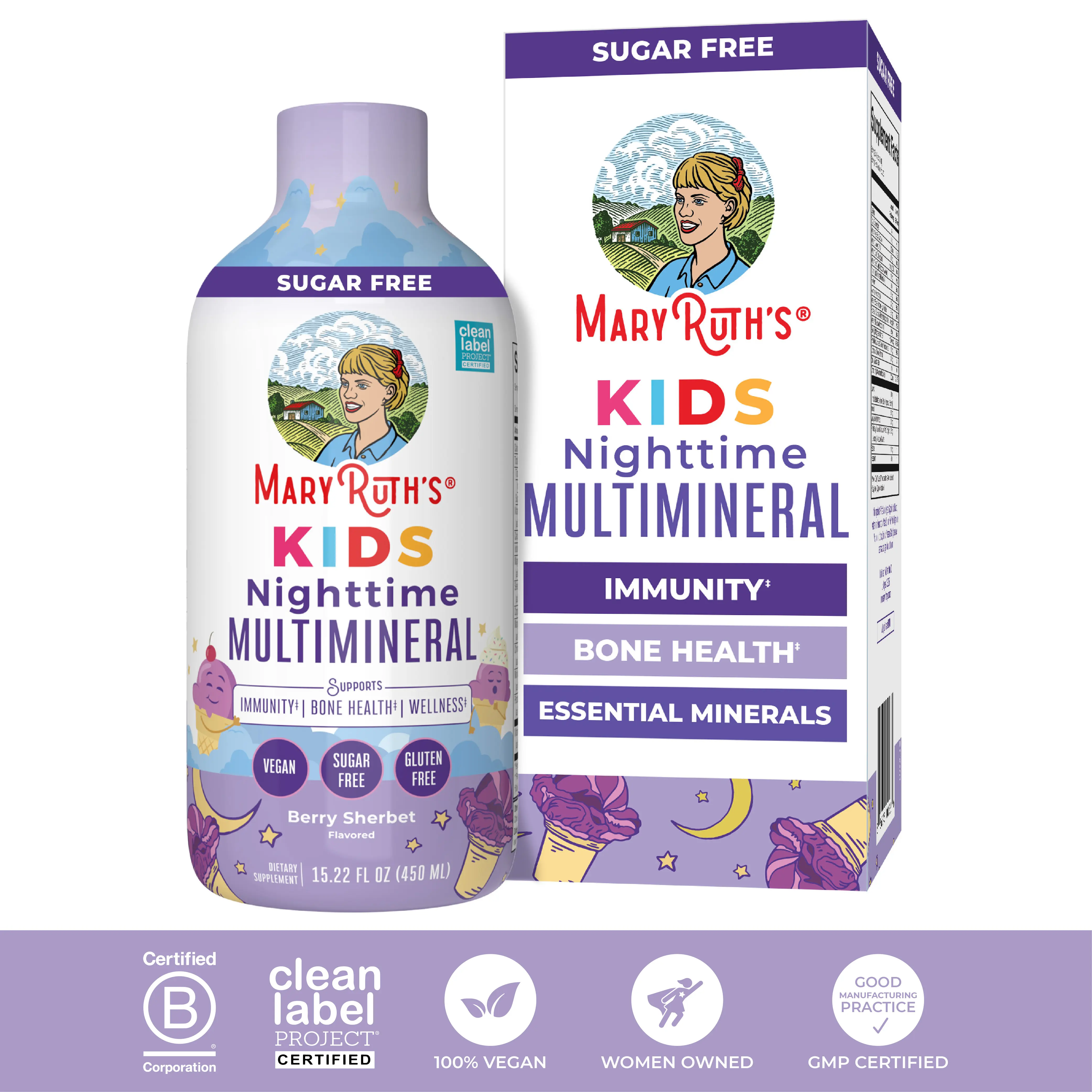 MaryRuth's Kids Liquid Nighttime Multimineral - Bone Health - Immunity - Normal Growth & Development - Berry Sherbet Flavor - 15.22 oz