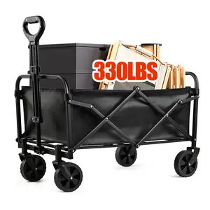 Load Bearing 330 Lbs Collapsible Foldable Wagon Cart with All-Terrain Wheels, Capacity for Garden, Beach, Shopping, Sports and Camping, Heavy Utility