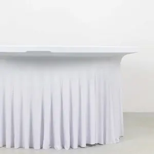 Spandex Round Tablecloth 6ft White - Classy Table Cover Skirt with Ruffles for Trade Shows, Galas & Corporate Events