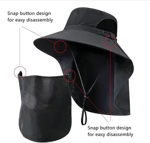 【summevibes】Fisherman Hat with Mask,  Outdoor Bucket Hat Set, Boonie Hat, Detachable Neck Flap & Face Cover for Sun Protection, Breathable Mesh Vents for Hiking, Camping, Fishing, and Tactical Outdoor Activities