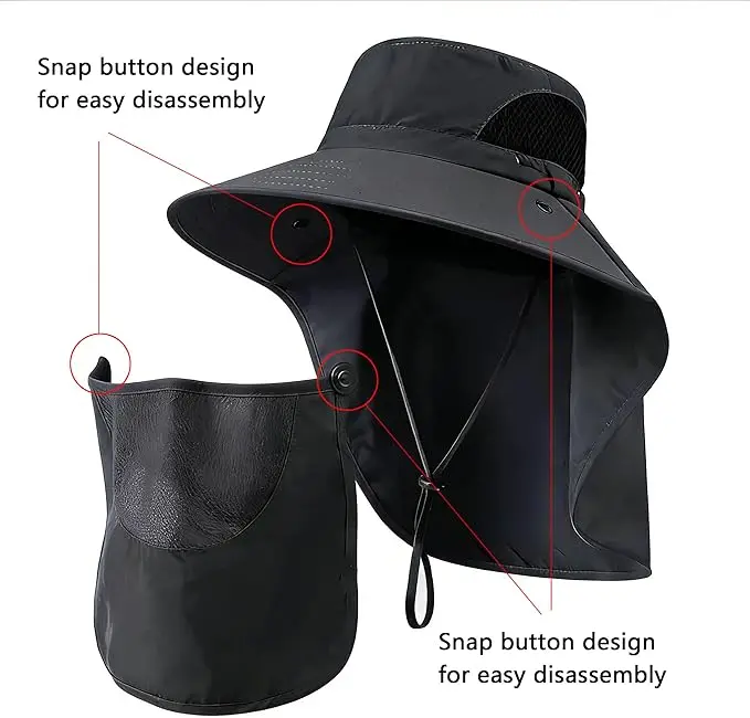 【summevibes】Fisherman Hat with Mask,  Outdoor Bucket Hat Set, Boonie Hat, Detachable Neck Flap & Face Cover for Sun Protection, Breathable Mesh Vents for Hiking, Camping, Fishing, and Tactical Outdoor Activities