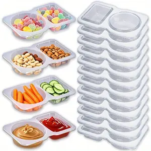 20pcs Snack Pack Containers, Double Compartment Condiment Containers with Lids, Reusable  Sauce Dipping Containers, Grab and Go Snack Containers, Disposable Snack Box Container