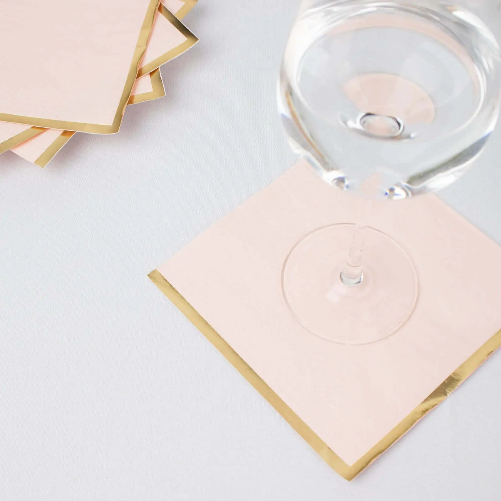 Blush Double-Ply Disposable Paper Beverage Cocktail Napkins, 50-Pack 6.5"x6.5" with Gold Foil Edge for Watch Party, Adults, Restaurant Tableware & Event Planners