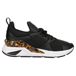 PUMA Womens Muse X5 Leopard Lace Up Sneakers Shoes Casual - Black