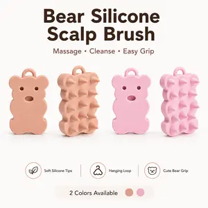 Cute Bear Silicone Scalp Massager Brush, Soft Shampoo Scalp Scrubber for Shower, Deep Cleansing Hair Washing Brush with Easy Grip & Hanging Loop for Women Men Kids,Stocking Stuffers for Women ,Home Spa Gift
