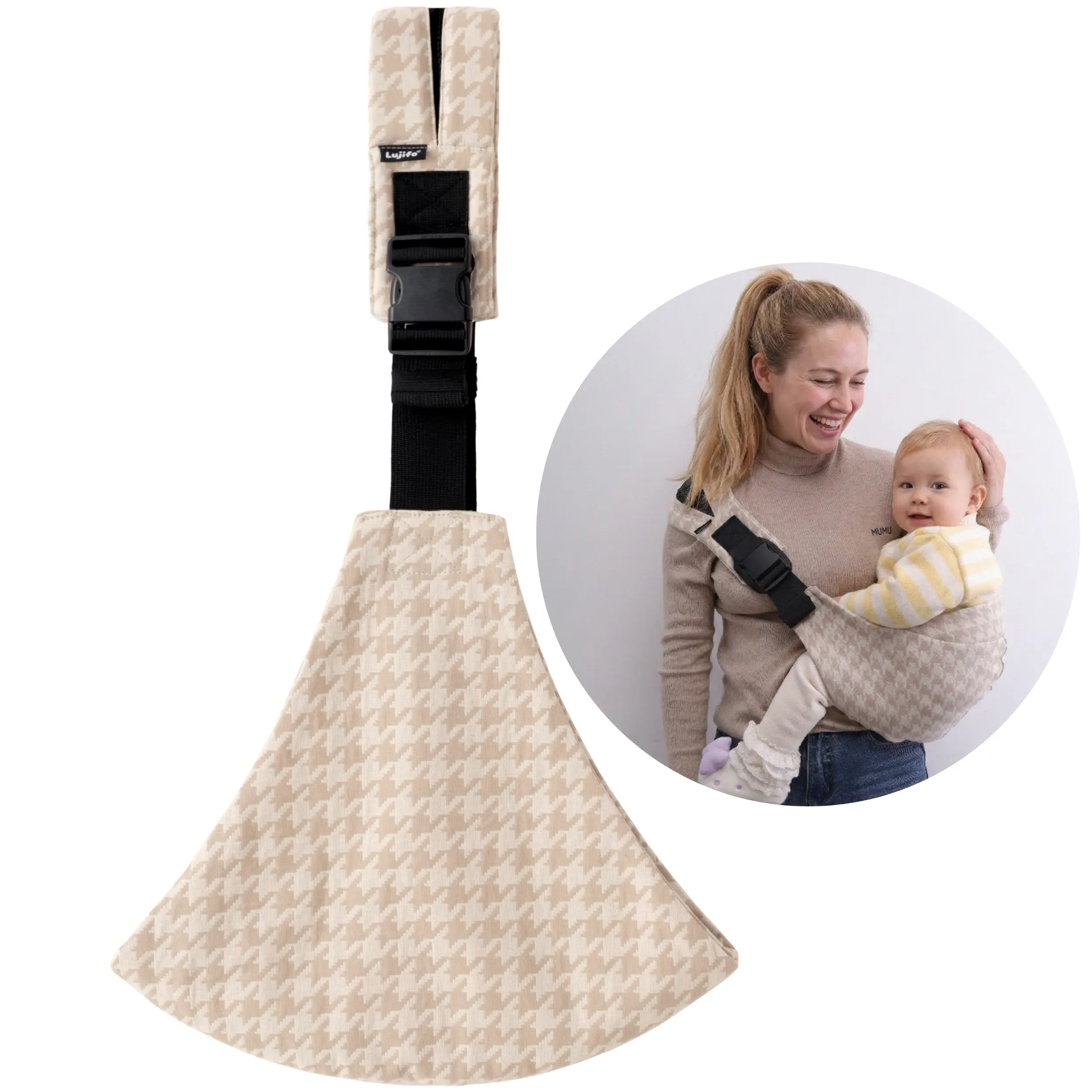 Comfortable Adjustable BABY SLING for 12-45lbs, Baby Side Carrier with Stylish Houndstooth Pattern