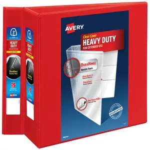 Avery Heavy-Duty View 3 Ring Binders, 3 Inch One Touch EZD Rings, 2 Red Binders (46044)
