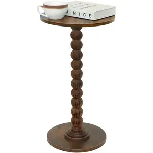 Fultyle Round Side Table, Small Drink Table for Small Spaces, Modern Accent Nightstand with Solid Wood Leg for Living Room, Bedroom, Corners, and Office (Rustic Brown)
