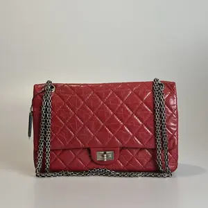 Pre-owned CHANEL Calfskin Shoulder Bag 2.55 Reissue Large Burgundy Quilted with Ruthenium Hardware 78865790