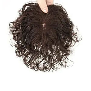 Natural Color/Dark Brown Human Hair Toppers For Women 3 Clips In Curly Topper Hairpieces For Hair Loss Volume Cover Grey Hair