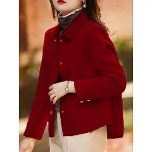 Women's fashionable minimalist jacket, front collar button design, long sleeved woven fabric, autumn and winter casual loose jacketRAIMENTRY