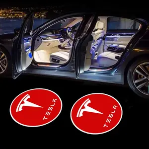 2Pcs Car Emblem Door Projector Lamps HD LED Welcome Lights Easy Installation For Tesla Model 3 Model Y Model X Model S Cybertruck SpaceX Roadster