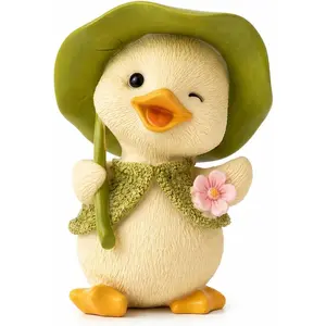Duck Figurine Desk Decor, Cute Duckling with Green Hat, Resin, 2.56 x 1.97 x 1.97 Inch, Whimsical Home Decor for Coffee Table Easter Decoration Gift