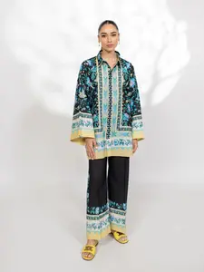 Trendy Fabric 2 Piece Silk Set with Vibrant Floral Print Shirt & Comfortable Wide Leg Pants for Women Elevate Your Style