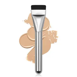 Flat Foundation Brush Korean Makeup Spatula for Liquid Foundation Premium Face Makeup Brush with Ultra-thin Soft Dense Bristles Silver Cruelty-free Vegan