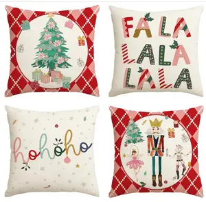 colorlife Merry Christmas Nutcracker Red Throw Pillow Covers, 18 x 18 Inch Winter Holiday Party Cushion Case Decoration for Sofa Couch Set of 4