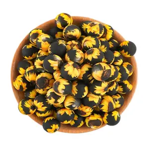 Field of Sunflowers Printed 15mm Silicone Bead Set of 3