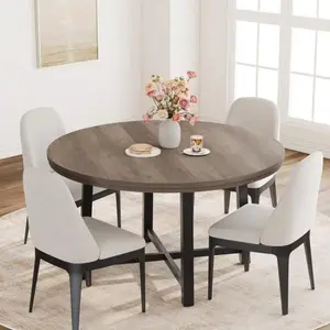 Home Kitchen 47" Round  , Industrial Dinner  For 4 To 6, Wooden Kitchen  With Sturdy Metal Frame & Rustic Brown Finish, Circle Kitchen  For  Room Mirrored Console Table Inlay Marble Dining Mobile Standing Desk Wheels