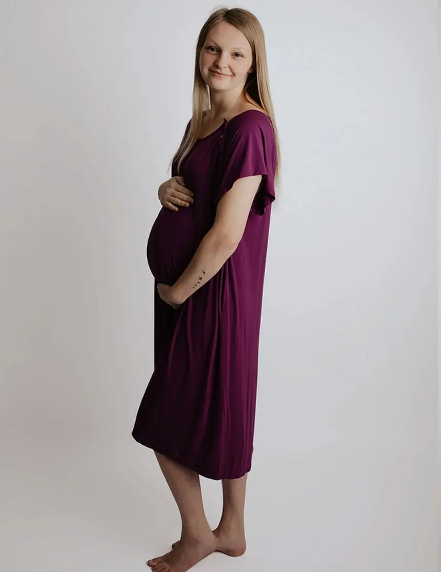 Plum Labor & Delivery Gown | Epidural & Nursing Friendly