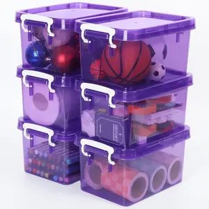 6 Pack Colorful Plastic Storage Bins with Lids 4 Quart Small Storage Boxes with Latching Lids Handle Stackable Clear Colored Storage Organizer Bins for Toy Craft Classroom Purple