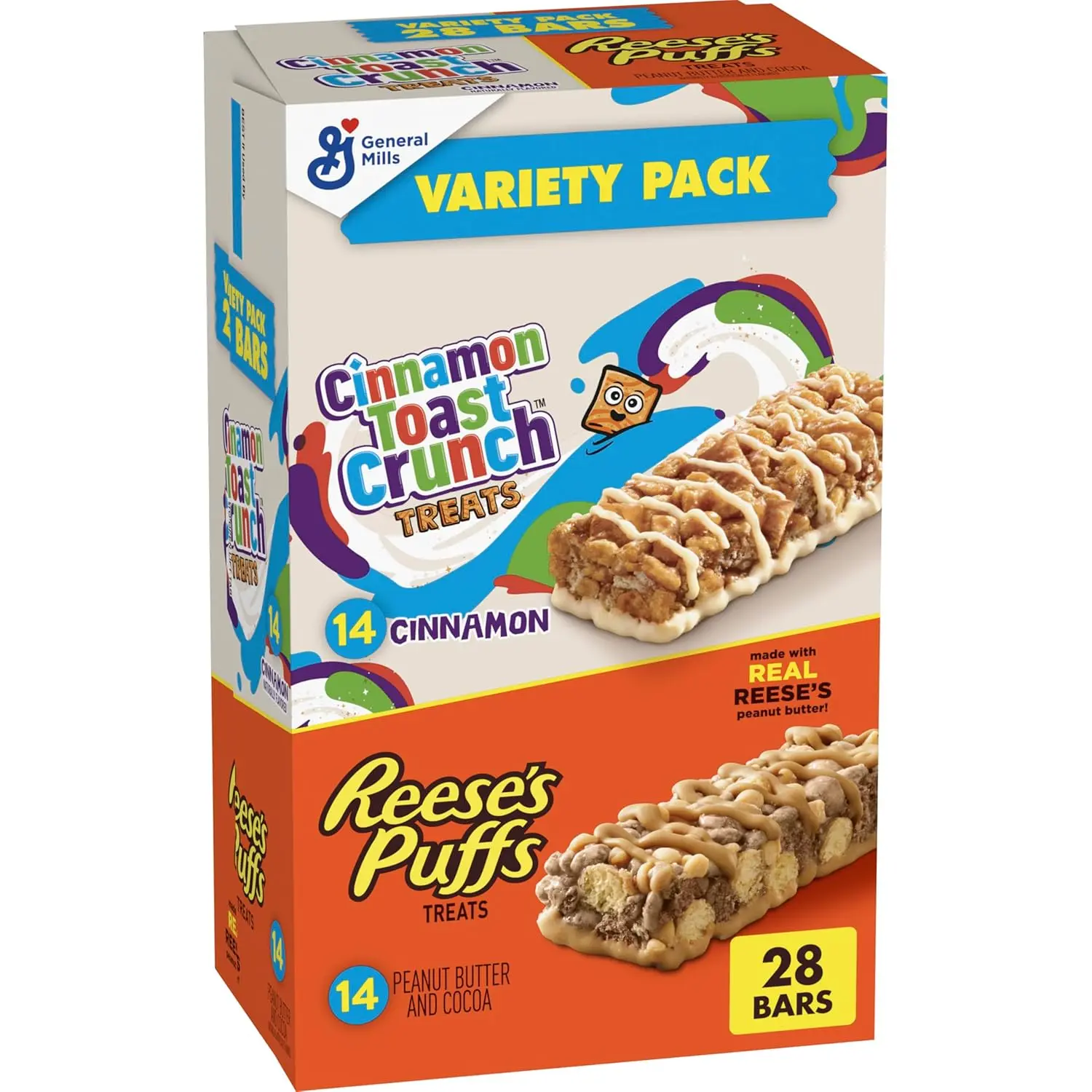 Cinnamon Toast Crunch and REESE'S PUFFS Cereal Treat Bars, Snack Bars, Value Pack, 28 Ct, 23.8 oz