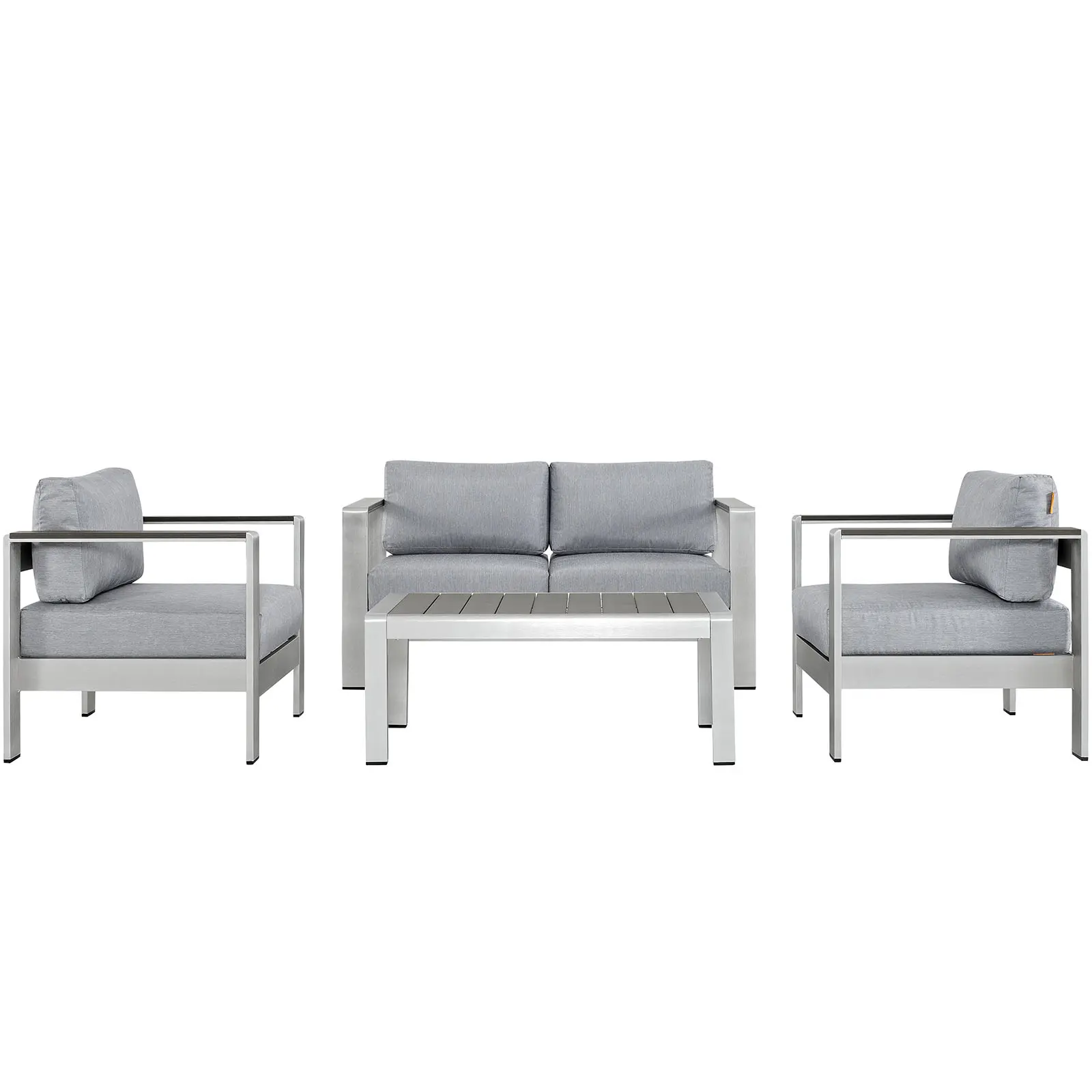 Modway Shore 4-Piece Waterproof Aluminium Outdoor Patio Sectional Sofa Set with Plastic Accents for Casual Gatherings, Silver Gray