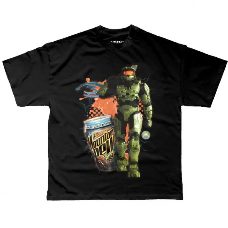 < Halo> Master Chief x Energy Drink T-Shirt, Game T-Shirt, Gift T-Shirt, Unisex Retro Graphic T-Shirt, Gothic Grunge Y2K Emo Scene Friendly and Painful Style Clothing, Unisex Streetwear