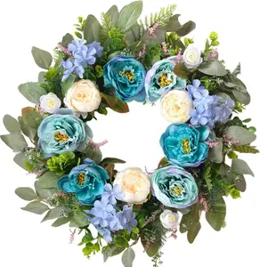 Bibelot 24-Inch Artificial Blue Peony & Hydrangea Floral Wreath - Farmhouse Garden-Inspired Decor for Front Door, Room, Wall, Wardrobe, Mother's Day Gift (Indoor/Outdoor Use),summervibes tiktokshopspringglowup