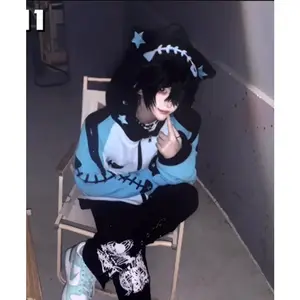 Contrast Color Kawaii Fish Bone Hoodies Women Vintage Aesthetic Oversized Streetwear Hoody Harajuku Grunge Zipper Sweatshirt