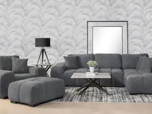 Coaster 509965 Octavia charcoal grey soft fabric tufted mid-century modern sectional sofa with chaise