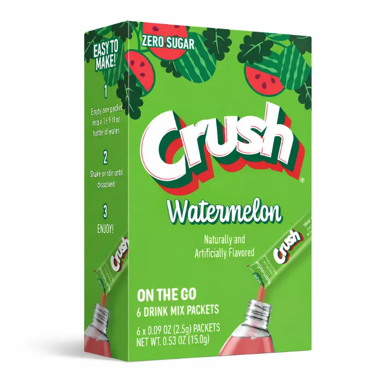 3-Pack Crush Watermelon On-The-Go Flavoring Powder Beverage Mix, Refreshing Hydration Drink Packets, 0.56oz Each