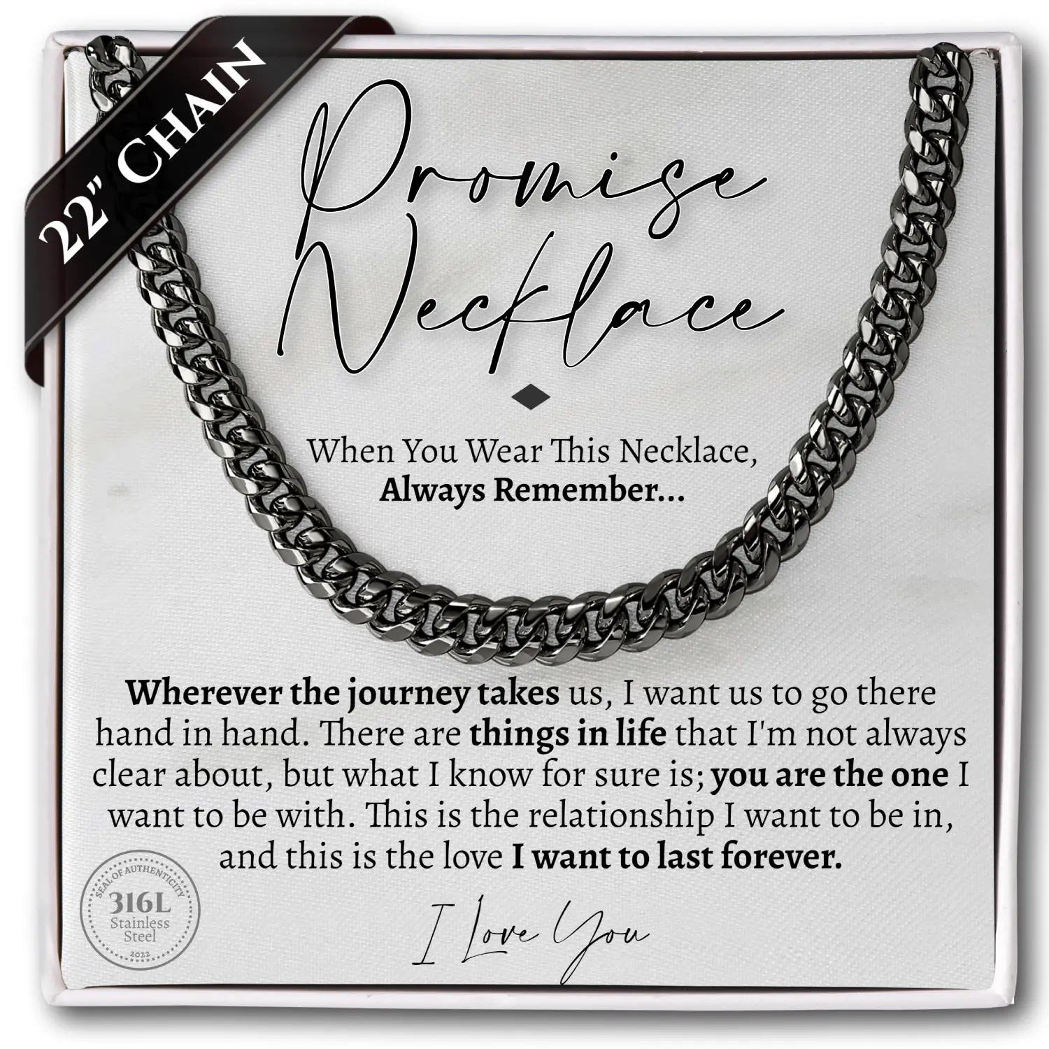 Promise Classic 7mm Cuban Necklace | Sentimental Gift for Boyfriend | Anniversary Present | Romantic Gift for Him