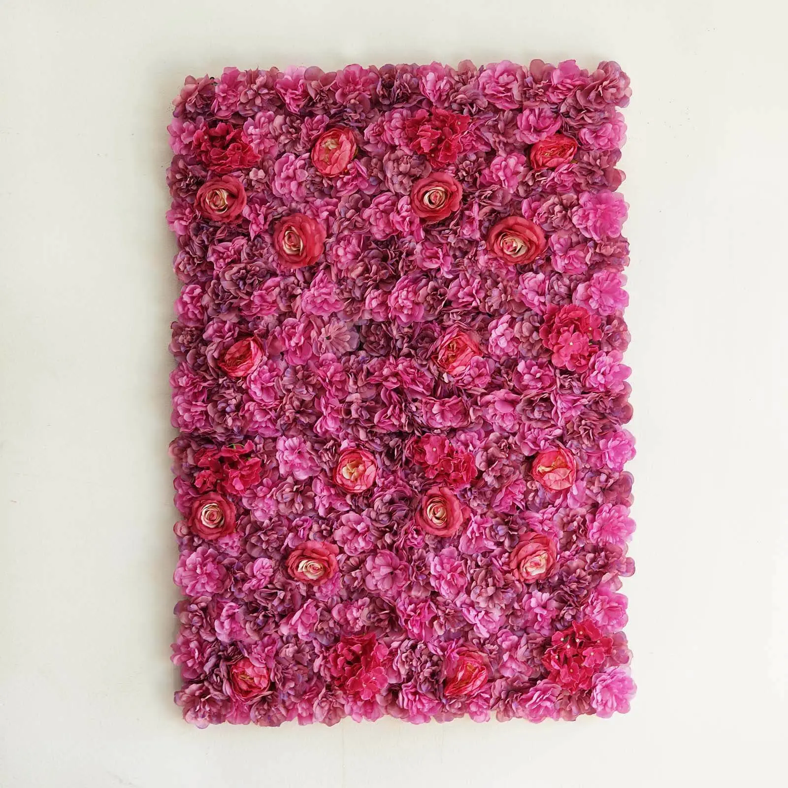 Decorative Fake Flowers Wall Mat Backdrop - 4 Artificial Panels, 13 Sq ft Violet Purple, UV Protected Assorted Design