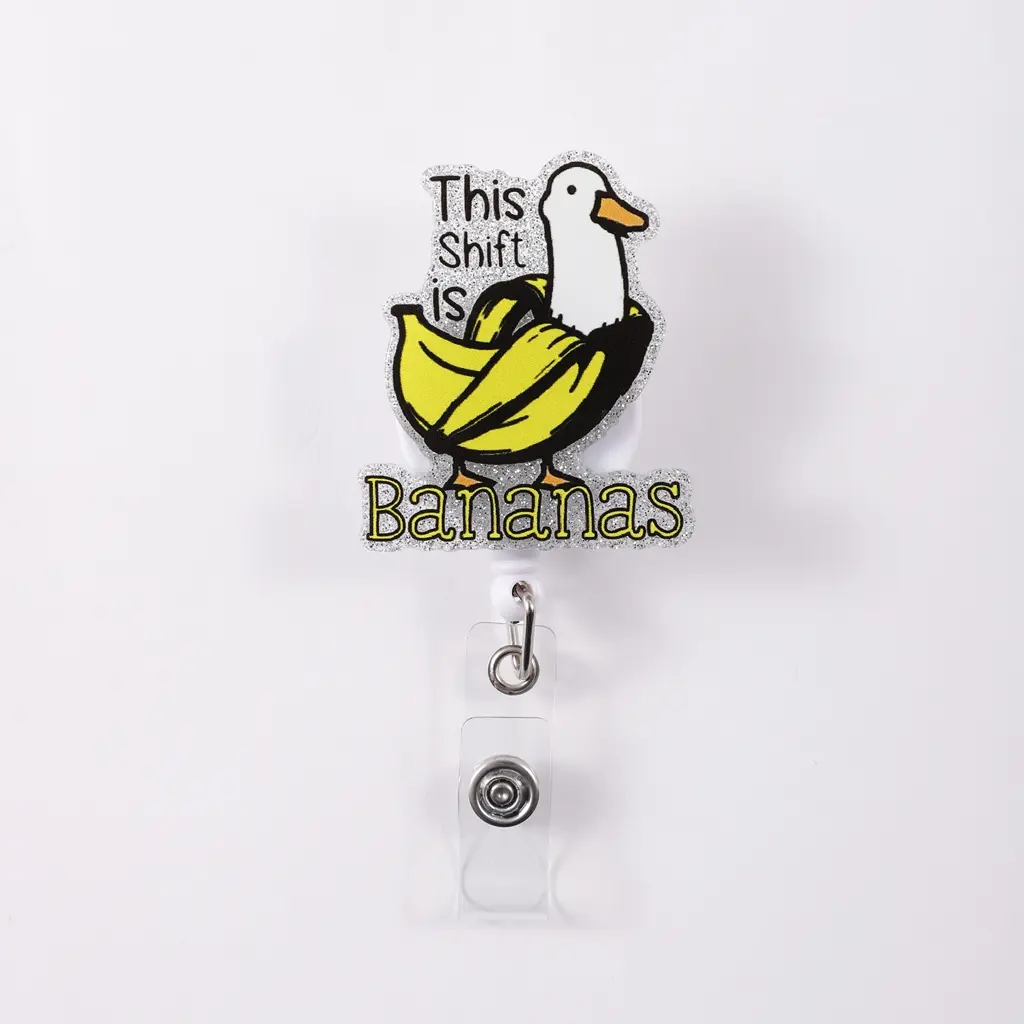 1pc Badge Reel Funny Work ID Clip, ID Badge Holder, Banana Duck Design with Fun Slogan, Light Up Your Office Routine, Office Supplies, Unique Gift Idea