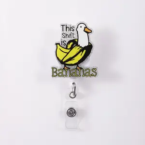 1pc Badge Reel Funny Work ID Clip, Banana Duck Design with Fun Slogan, Light Up Your Office Routine, Unique Gift Idea