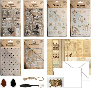 Desecraft Vintage Rubber Stamp Set Stencil Ink Card Making Beginner Stamper Card Kit
