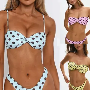 Women Polka Dot Bikini Sets Sexy Halter String Triangle High Cut 2 Piece Bathing Suit