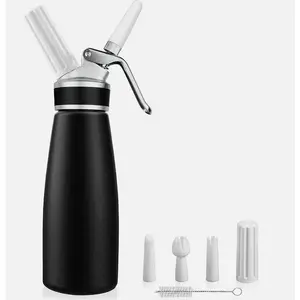 All aluminum Professional Whipped Cream Dispenser - Leak-Free Whip Cream Maker Canister - 3 Decorating Nozzles & Cleaning Brush - 1Pint /500 ML Cream Whipper - N2O Charger (Not Included) Desserts