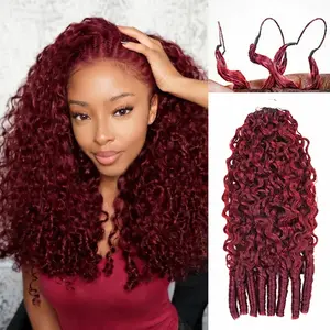 OQ HAIR 99J Burgundy Burmese Curly Feather Crochet Human Hair Miracle Knots Pre-Separated Invisible Boho Braids Human Hair Extensions
