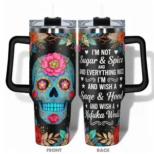 1pc 40oz/30oz/22oz/20oz/14ozCup Stainless Steel Tumbler Drinkware With Floral Sugar Skull Design, Leakproof Large Capacity, Portable, Needed for Gym, Hiking, Travel Ideal Birthday Christmas Gift Perfect Gift