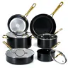 Chef Power 10-Piece Multi-Size Ceramic Nonstick PFAS-Free Teflon-Free Pots and Pans Set - Frying Pans, Saucepan, Lids, Stainless Steel Handles, Fast-Wiping, Dishwasher/Oven Safe, Stone Black with Light Gold Handles, Induction Compatible for Busy Kitchens
