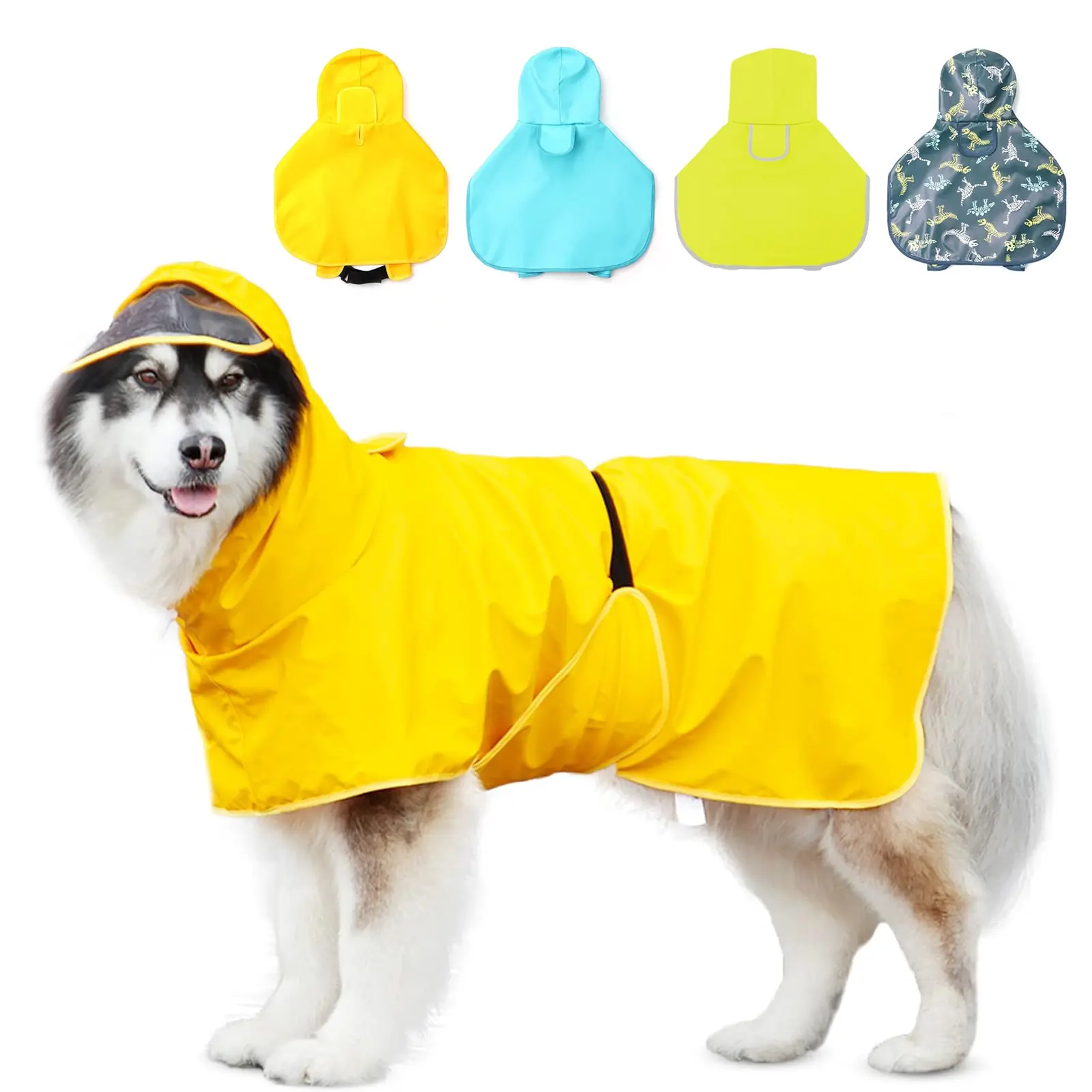 Waterproof Dog Raincoat with Leash Hole, Adjustable Reflective Vest for Small Medium Large Dogs, Outdoor Safety Jacket