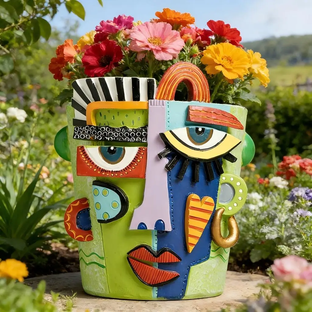 1 PC Vibrant Art Abstract Face Flower Pot - Unique Decorative Planter for Home, Office, and Gifts for Plant Lovers, Modern Plant Pot, Unique Pots