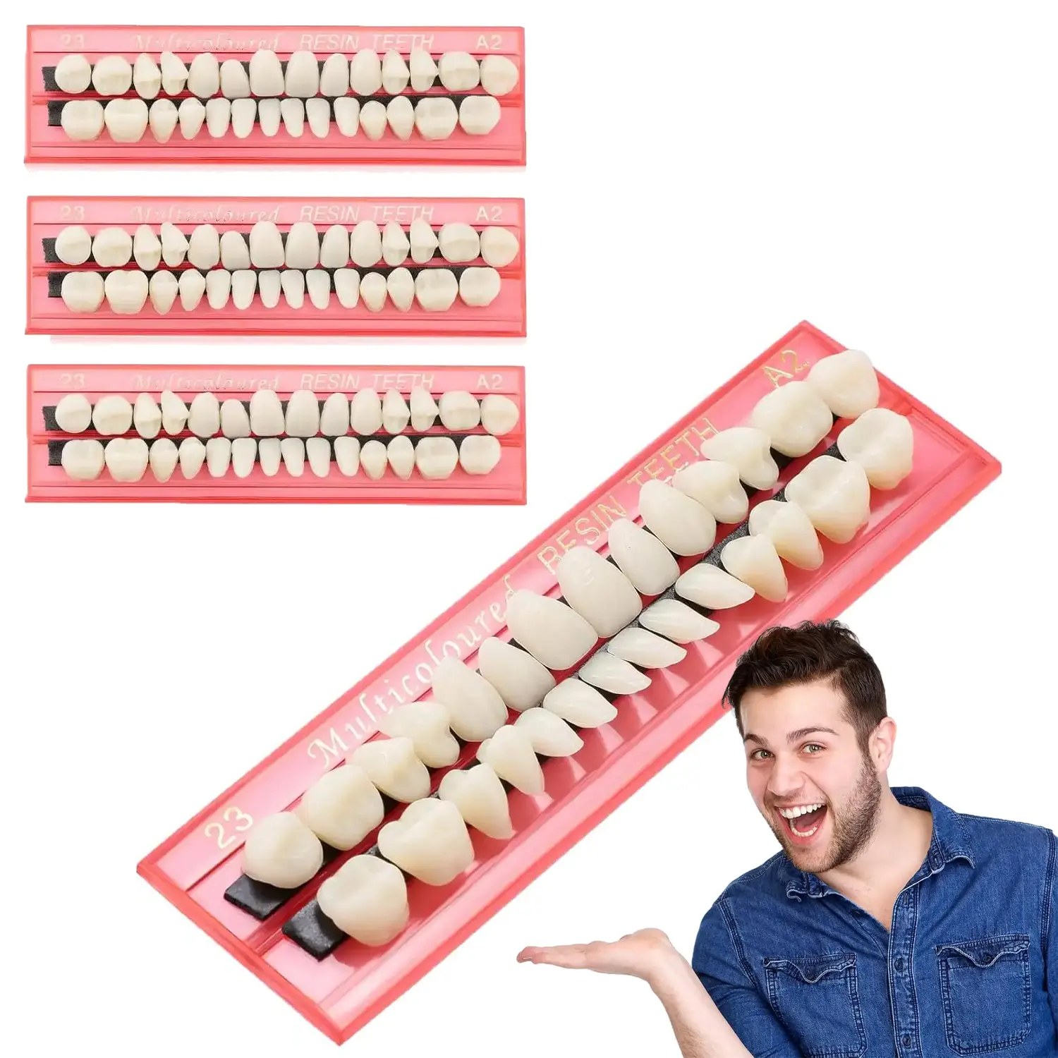 4 Sets Temporary Tooth Repair Kit, 112Pcs A2 Resin Fake Teeth Thermal Filling Beads, Broken Missing Tooth Gap Replacement Denture Veneers for Halloween Prop Teaching and Daily Use